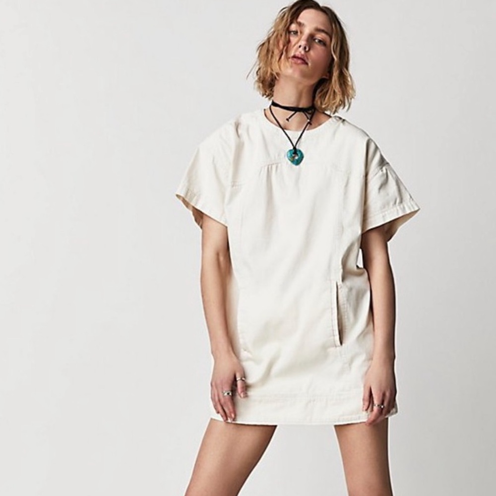 Free People Cream Mini Denim Dress
